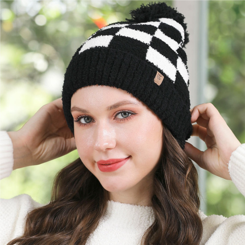 FASHNZFAB checkered beanie with pom pom