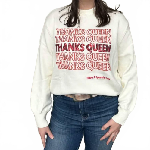 queen OF SPARKLES thanks queen sweater in cream