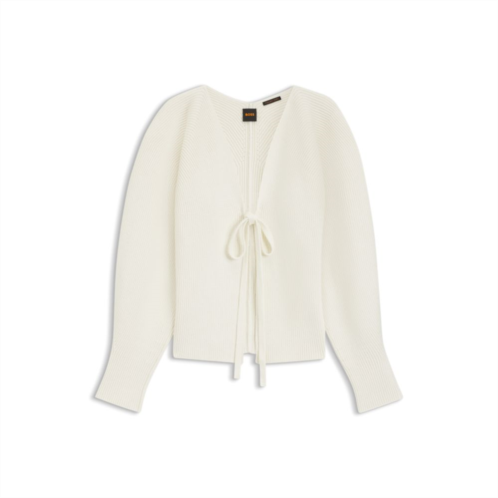 BOSS tie-front rib-knit cardigan with balloon sleeves