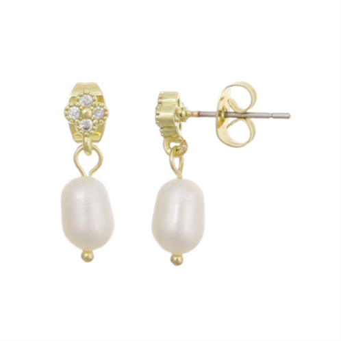 Adornia 14k gold plated cz clover freshwater pearl drop earrings