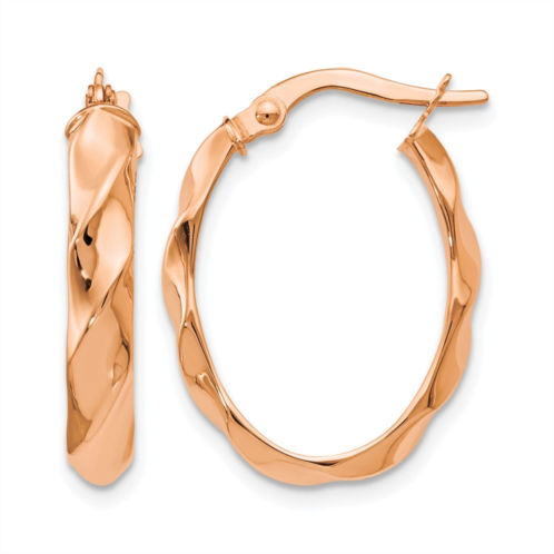 Diamond2Deal 14k rose gold polished and twisted oval shape hoop earrings