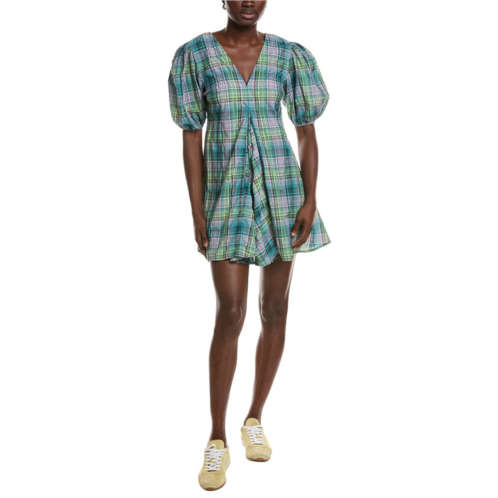 GANNI seersucker check v-neck mini dress