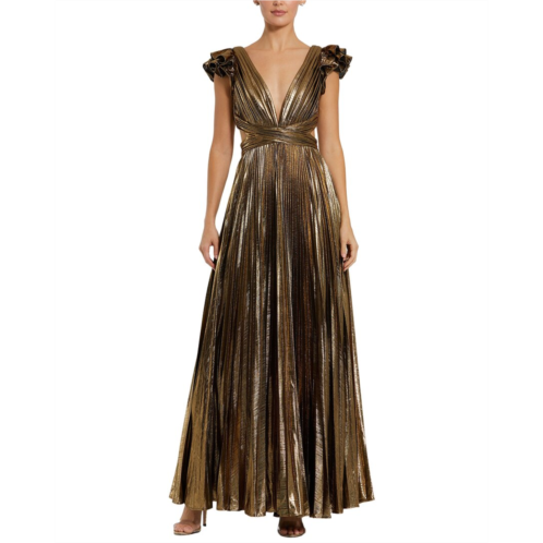 Mac Duggal ruffle sleeve cutout pleated metallic gown