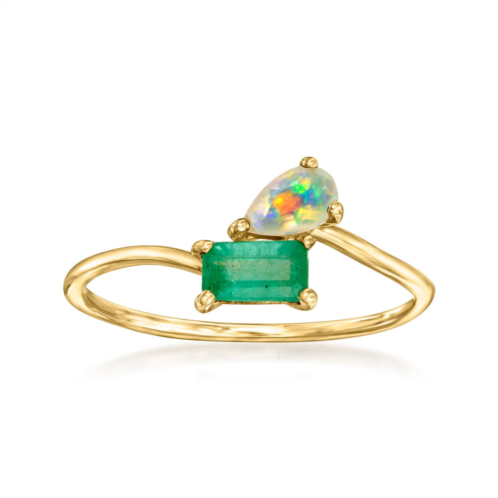 RS Pure by ross-simons opal and . emerald toi et moi ring in 14kt yellow gold