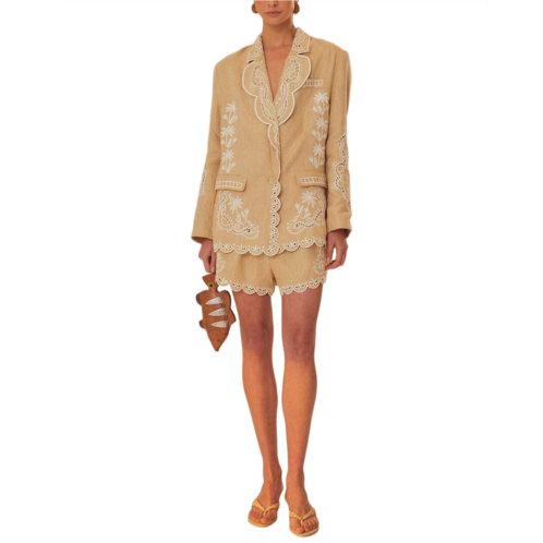 FARM Rio linen khaki embroidered short