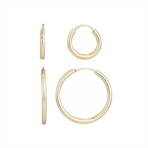 Adornia 14k gold plated set of 2 endless hoop earrings
