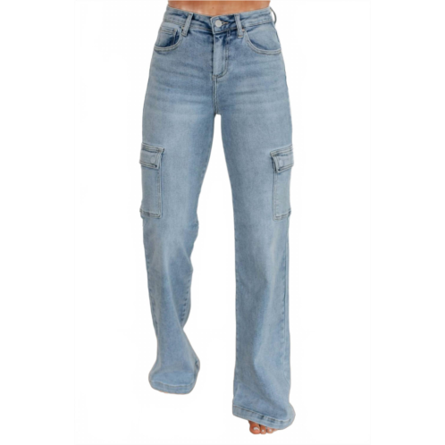 RISEN cargo straight fit jeans in light wash