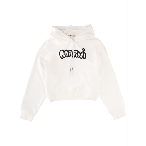 MARNI white cropped hooded sweatshirt