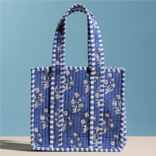 FASHNZFAB quilted floral pattern tote bag blue