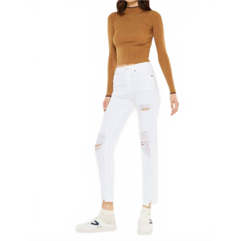 KanCan high rise slim straight jeans in white
