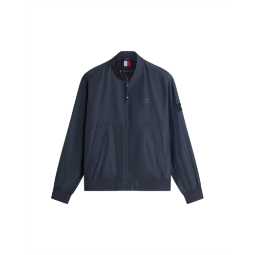 TOMMY HILFIGER water-resistant navy bomber jacket with baseball collar and storm flap