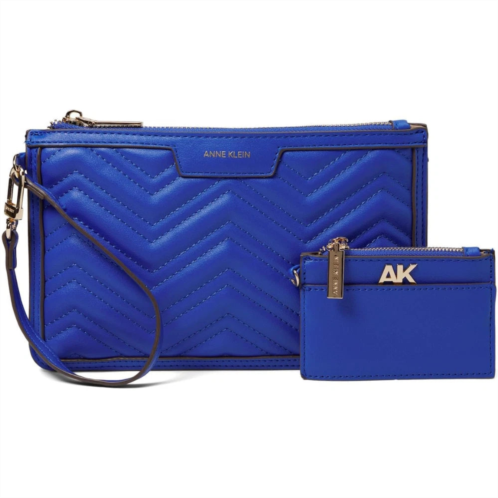 anne klein two-piece pouch set womens galactic cobalt chevron quilted frog397
