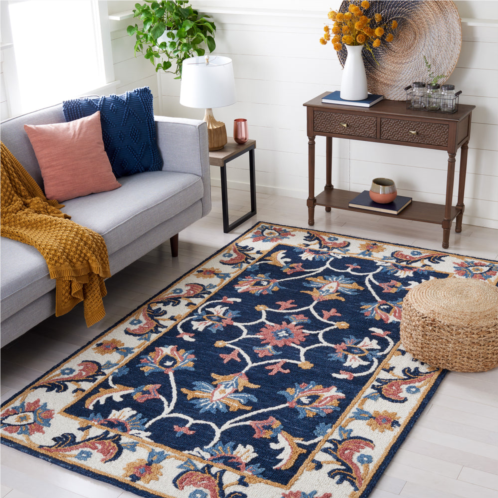 Safavieh blossom hand made area rug blue / ivory traditional style non-shedding