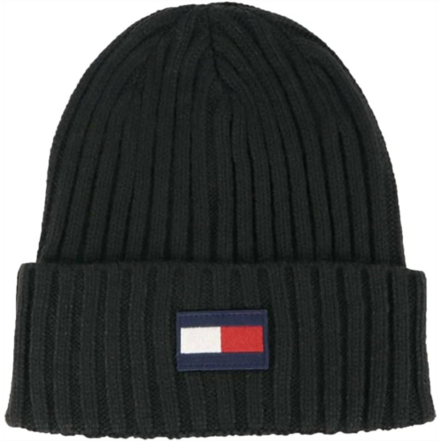 Tommy Hilfiger fleece big flag beanie hat in black
