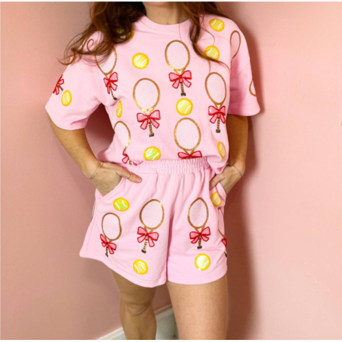 QUEEN OF SPARKLES bow tennis racket short in pink multi