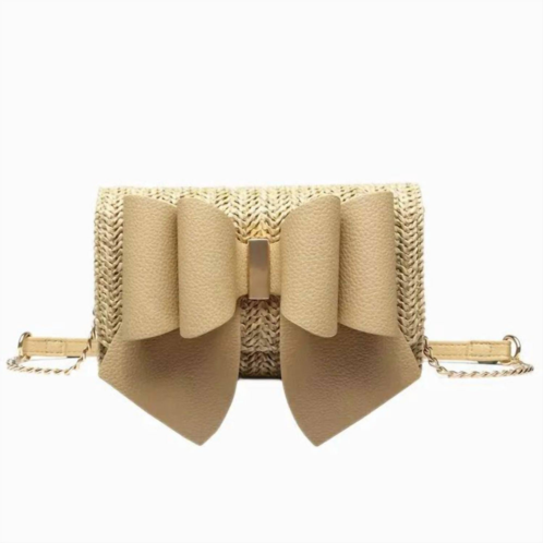 Like Dreams womens bonnie straw wallet bowtie crossbody bag in taupe