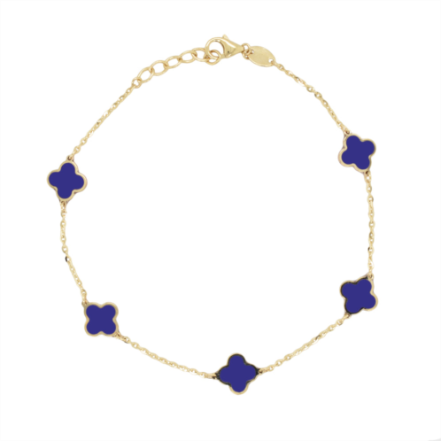 Italian Gold 14k yellow Gold station clover bracelet-lapis