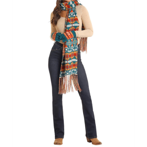Rock & Roll Denim aztec scarf set in turquoise