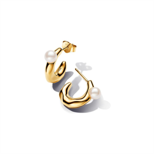 Pandora treated freshwater cultured pearl & organically shaped 14k gold plating hoop earrings