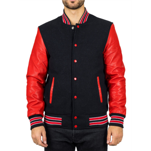 TruClothing varsity bomber jacket wool body real leather sleeves college baseball coat