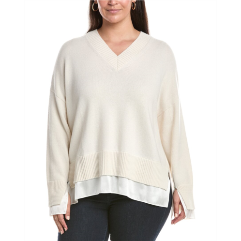 Lafayette 148 New York plus charmeuse trimmed v-neck sweater
