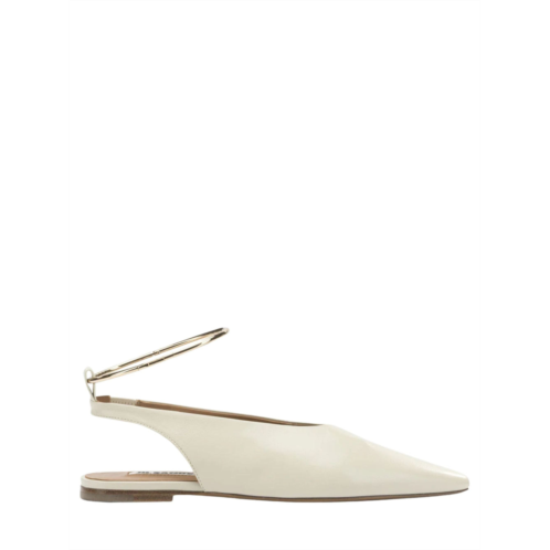 JIL SANDER white gold ankle strap leather flats
