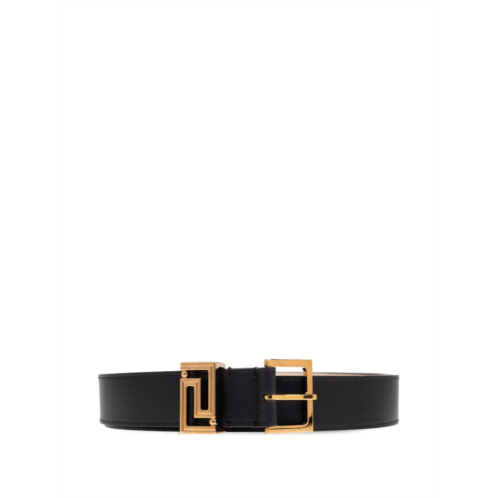 VERSACE silk and nylon belt with geometric gold-tone buckle