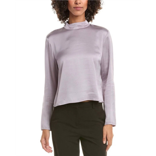 Bella Dahl mock neck button back top in glacier grey