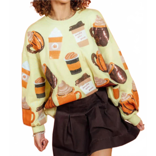 QUEEN OF SPARKLES pumpkin spice latte sweatshirt in sage