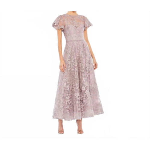 MAC DUGGAL embroidered high neck cap sleeve a line gown in lavender