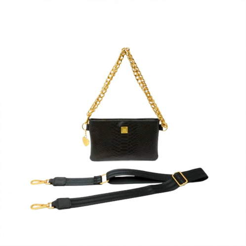 THINK ROYLN womens fame handbag in black python
