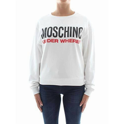 MOSCHINO logo fleece cotton sweatshirt top in white