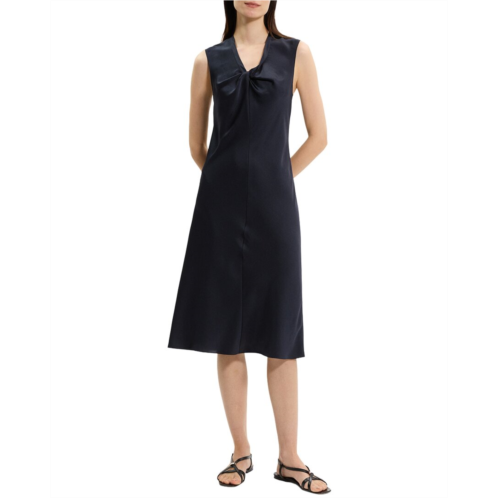 Theory crushed satin twist scoop dress