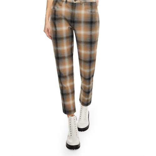 ON THIS DAY linen-blend shadow plaid tapered pants in khaki multi