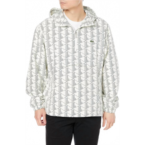 LACOSTE mens live monogram patterned pullover windbreaker in white/green