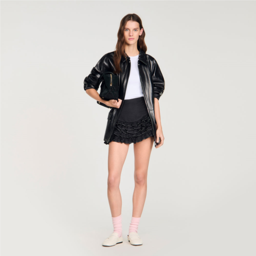 Sandro ruffled skort with topstitching