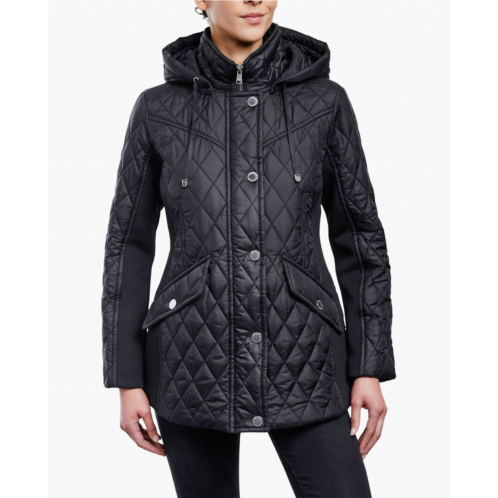 London Fog zip front hooded quilted jacket in black