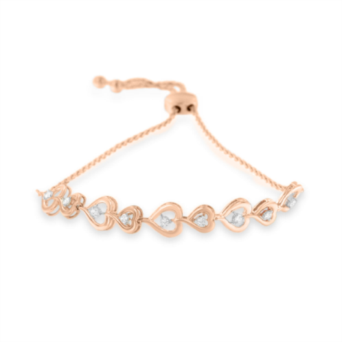 Haus of Brilliance rose plated sterling silver diamond heart-linked bolo bracelet