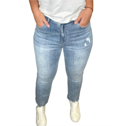 RISEN womens high rise raw hem straight leg jeans in blue