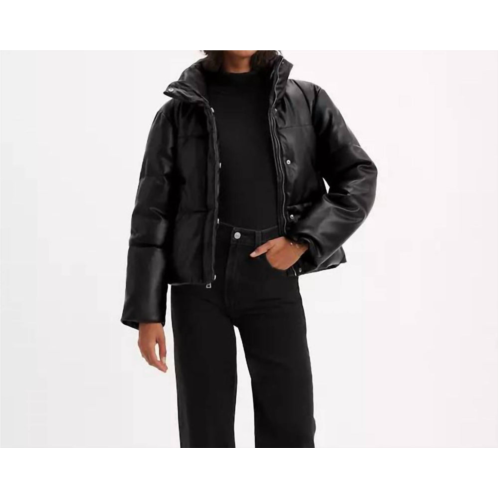 LEVI faux leather bomber puff jacket in black