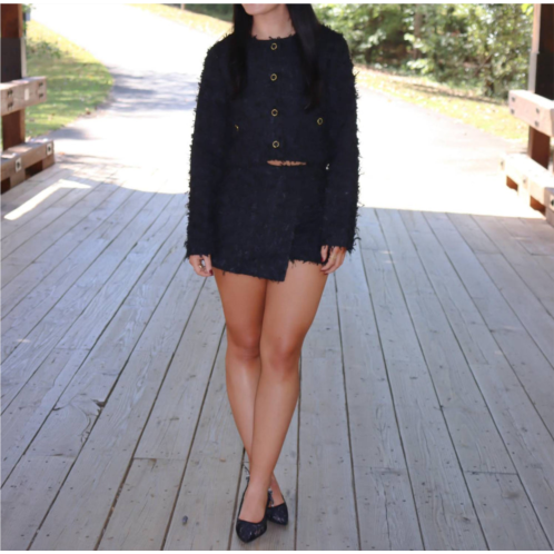 MABLE textured tweed jacket & skort set in navy