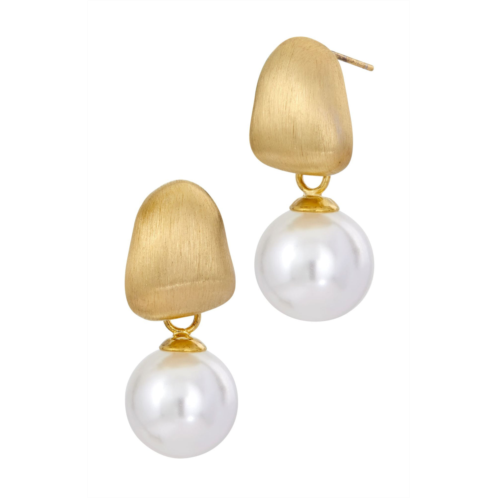 SAVVY CIE JEWELS 18k gold plated brushed 12mm m.o.p. drop earrings