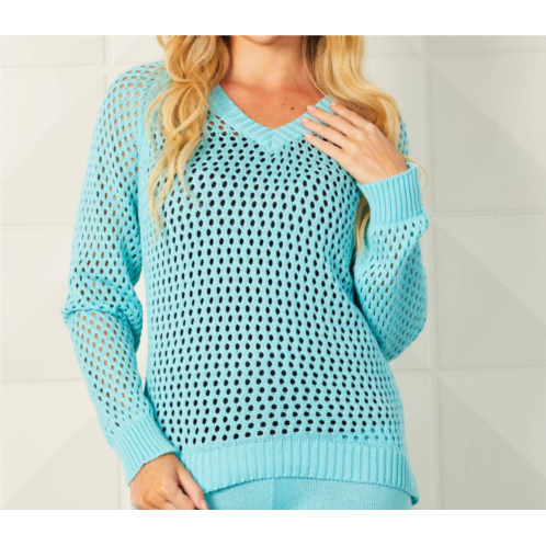French kyss crochet v-neck top in aqua