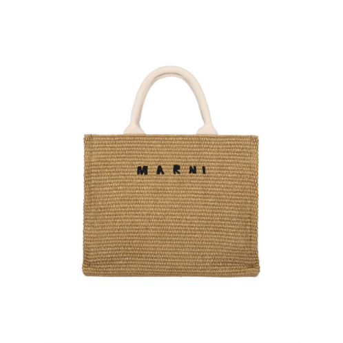 MARNI east/west small tote bag in brown cotton blend