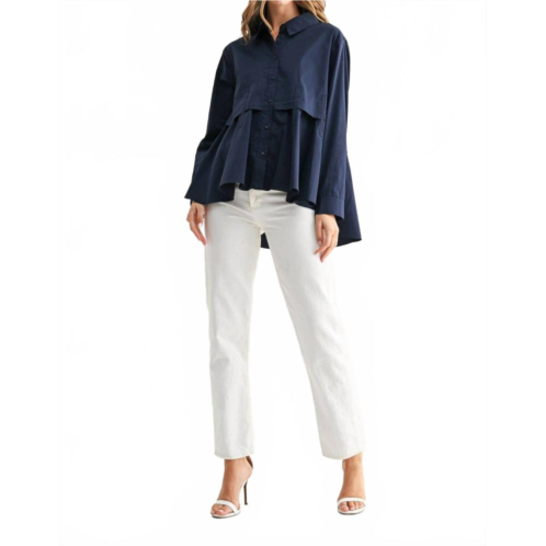Joh juellette pleated long sleeve top in blue