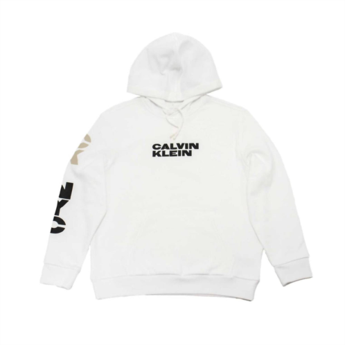 CALVIN KLEIN mens long sleeve nyc triple logo crew neck hoodie in brilliant white