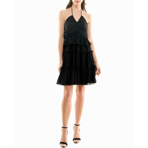 Nicole Miller presley chiffon tiered halter dress in very black