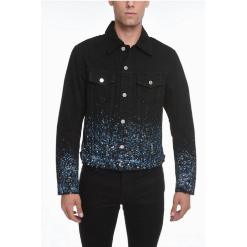 Amiri crystal painter trucker jacket in black od
