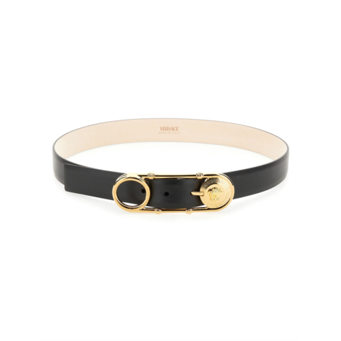 VERSACE safety pin gold buckle leather belt