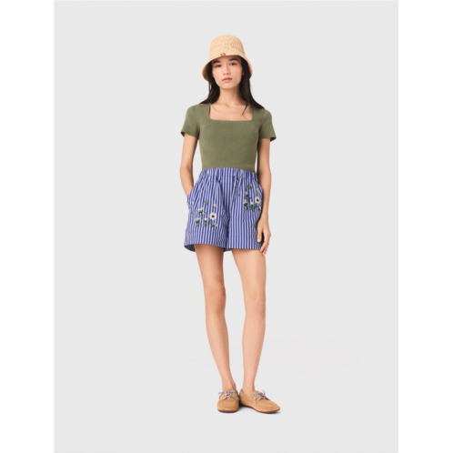 Maje embroidered striped cotton shorts